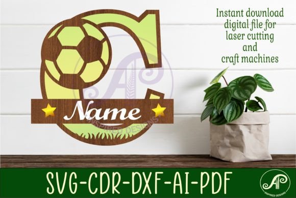 Football or Soccer Monogram C Letter: A Digital Design Guide for Laser Cutting